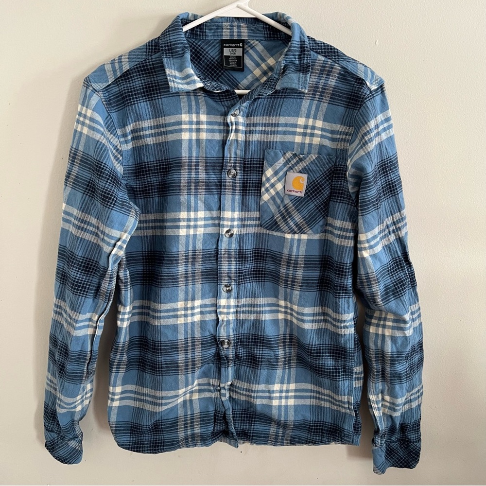 Carhartt Kids Blue and White Plaid Button Down Shirt